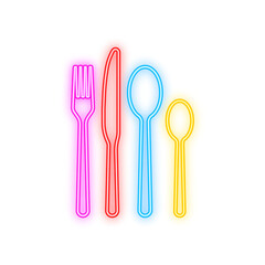 Spoon fork knife icon, restaurant symbol. Neon icon. Vector illustration