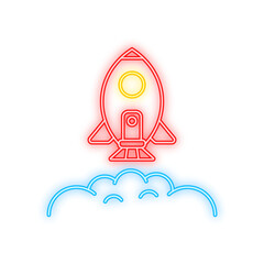 Rocket Start Up Concept. Neon icon. Vector stock illustration