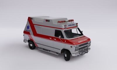 3d illustration, ambulance, gray background 3d rendering.