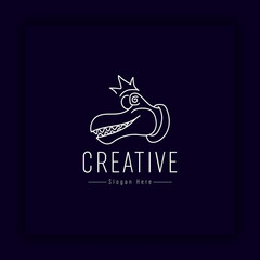 One continuous line drawing of angry head wild crocodile for company logo identity. Scary animal alligator concept for national park icon.