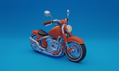 3d illustration, motorcycle, blue background, 3d rendering