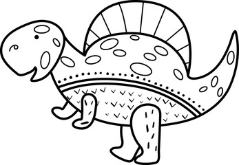 Cute doodle style dinosaur illustration. Used for children's coloring books, banners, flyers.	