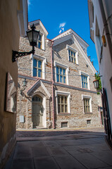 TALLINN, ESTONIA - AUGUST 29 2019: Historical building of Tallinn old town