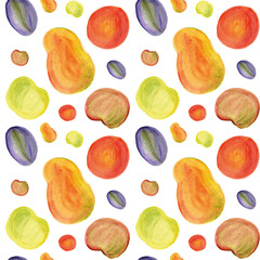 Watercolor hand drawn seasons fruits seamless pattern illustration for background and design.