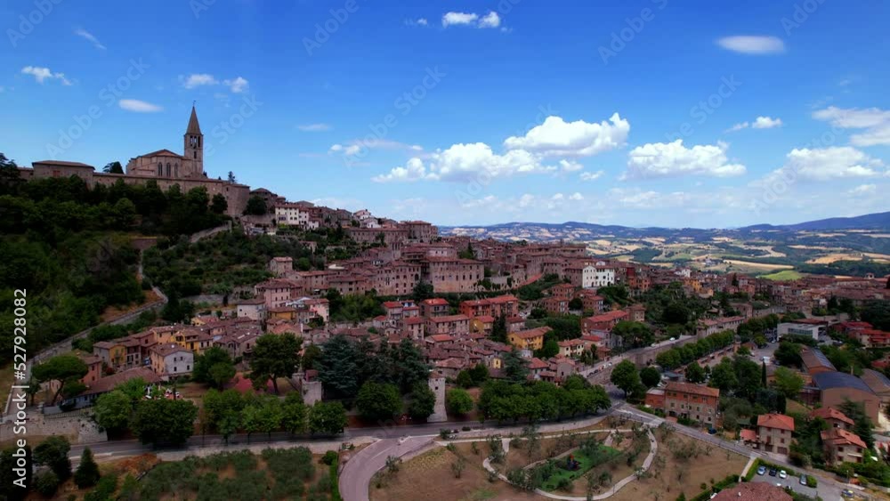 Wall mural Traditional Italy - scenic medieval town Todi in Umbria with beautiful countryside. Aerial drone video