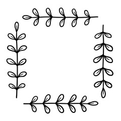 Hand-drawn square frame with leafy laurel branches