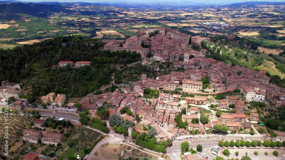 Poster traditional italy - scenic medieval town todi in umbria with beautiful countryside. aerial drone vid