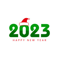 2023 Happy new year numbers with christmas hat