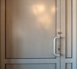 View of the closed door of the evacuation exit from the building during a fire or other cataclysm....