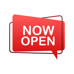 Megaphone with now open. Megaphone banner. Web design. Vector stock illustration