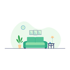 Living room Cozy interior with sofa Flat style vector illustration