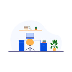 Cozy workplace office desk with casters chairs other office supplies