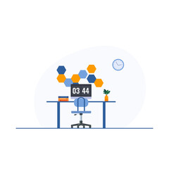 Modern office desk with computer and other office supplies flat design