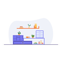 Modern Home interior background concept furniture and elements flat design