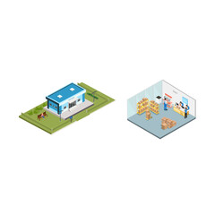 Post office building outdoor and indoor isometric