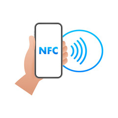 Contactless wireless pay sign logo. NFC technology. Vector stock illustration.