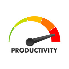 Productivity icon on speedometer. High Productivity meter. Vector stock illustration.