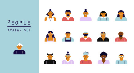 Fototapeta na wymiar People in different avatars. Profile icons set including men and women. Icons for games, online communities, web forums. Vector illustration in cartoon flat style