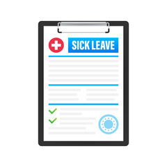 Template with sick leave. Medical document. Health insurance concept. Vector stock illustration.