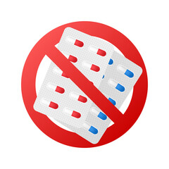 No tablet. No medical pills. Sign forbidden. Vector stock illustration.