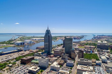 Downtown Mobile, Alabama waterfront skyline