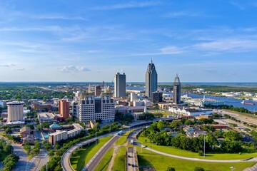 Downtown Mobile, Alabama waterfront skyline