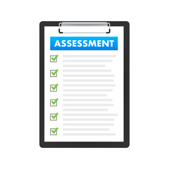 Clipboard checklist with assessment. Assessment of users experience of services. Vector stock illustration.