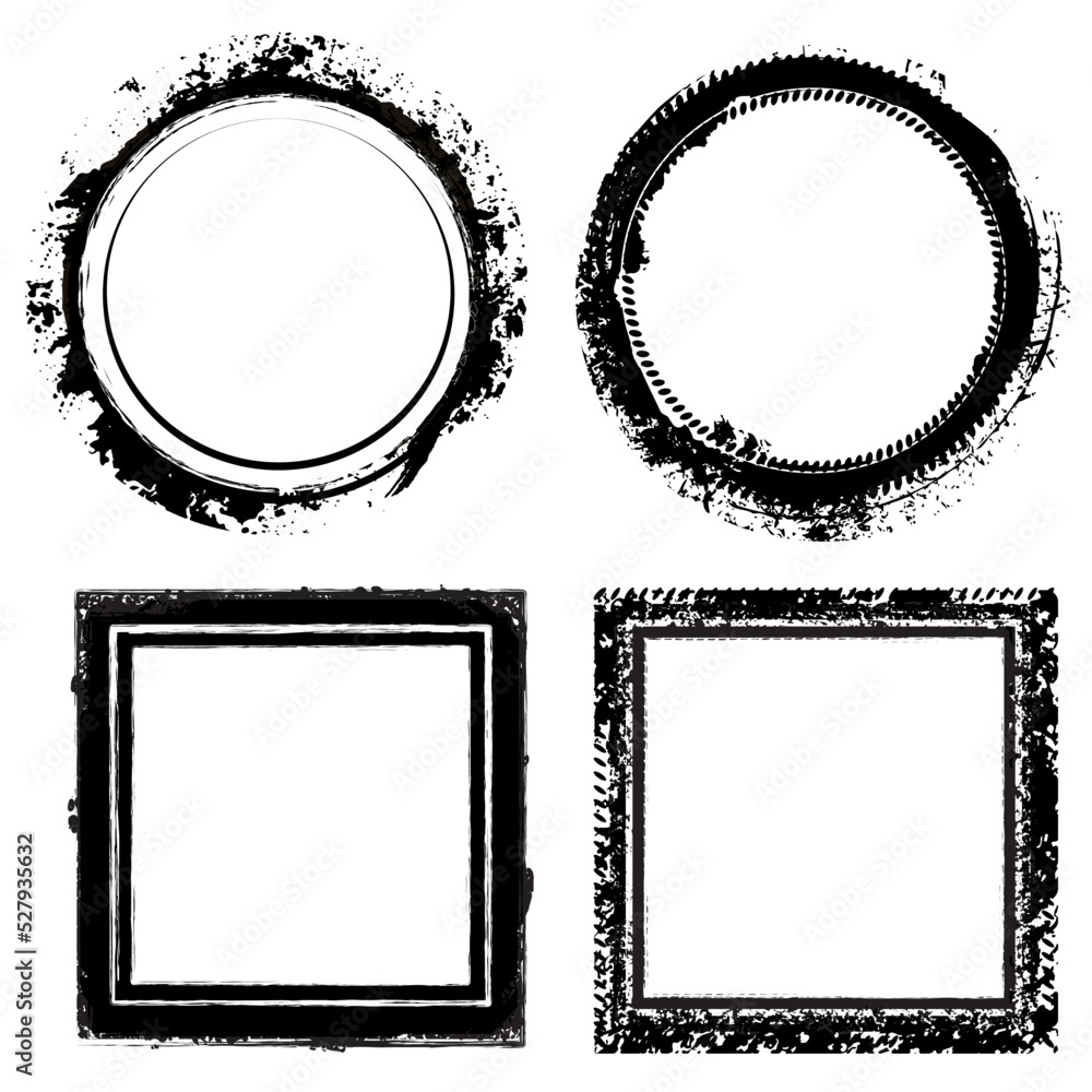 Poster set of four abstract grunge style square and circle frames for your design.
