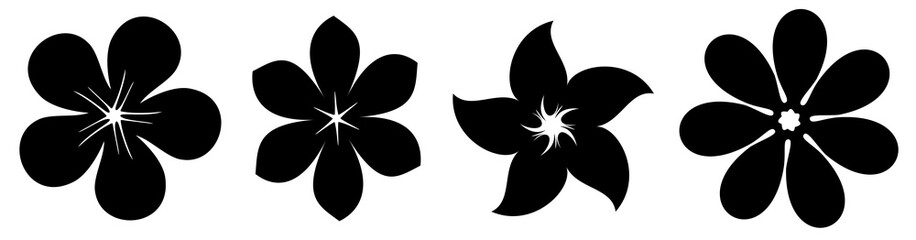 Set of four decorative black vector flowers