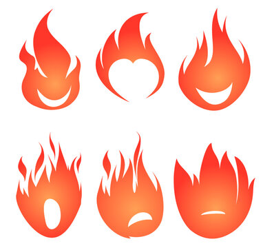 Set of vector fires emoji, smiley, emoticon pictures. There are: joy, despair, sadness