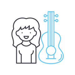 music teacher female line icon, outline symbol, vector illustration, concept sign