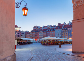 Warsaw. Old street in the center of the old city in the early morning.