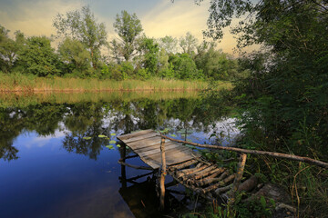 fishing bridge on river