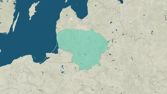Zoom in to the map of Lithuania with text, textless, and with flag