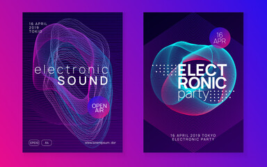 Neon dance flyer. Electro trance music. Techno dj party. Electronic sound event. Club fest poster.