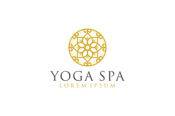 Fototapeta premium Beauty wellness mandala logo design gold flower circle luxury shape icon symbol yoga spa studio
