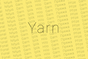 Obraz premium Word Yarn in languages of world. Logo Yarn on Sand color
