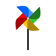 Colorful Pinwheel or Spinning Windmill with Stick Symbol Icon. Vector Image.