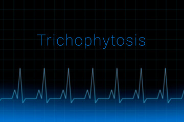 Trichophytosis disease. Trichophytosis logo on a dark background. Heartbeat line as a symbol of human disease. Concept Medication for disease Trichophytosis.