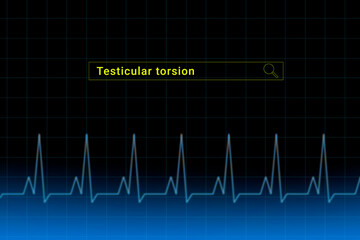 Testicular torsion.Testicular torsion inscription in search bar. Illustration with titled Testicular torsion . Heartbeat line as a symbol of human disease.