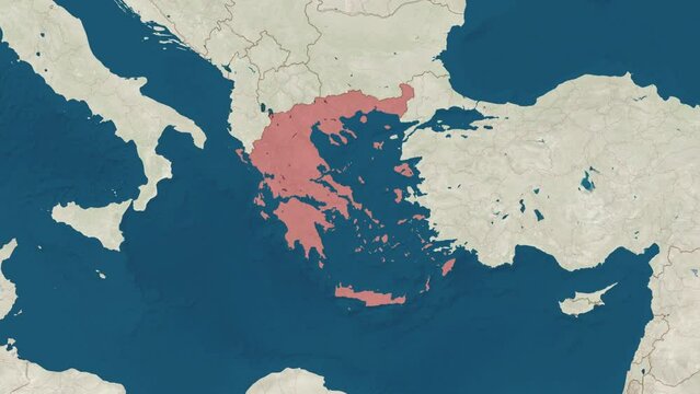 Zoom in to the map of Greece with text, textless, and with flag
