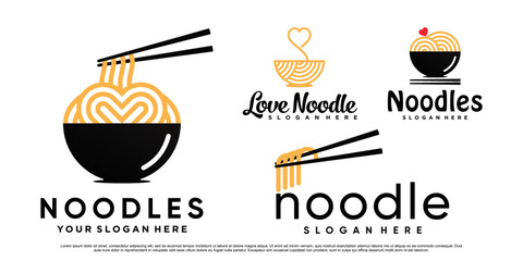 Set of ramen noodle logo design illustration for restaurant with creative concept Premium Vector