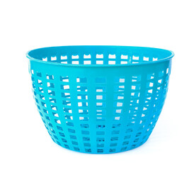 Small blue plastic basket isolated on white background