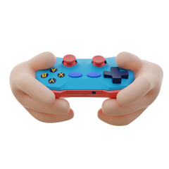 Cartoon character hands holding realistic gamepad. Console Pc gaming and online cybersport concept. 3d render illustration. © pixcel3d