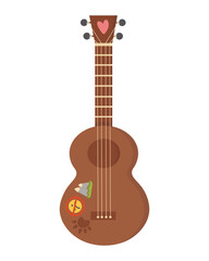 Fototapeta premium Doodle clipart. Classical guitar with stickers on the deck. All objects are repainted.