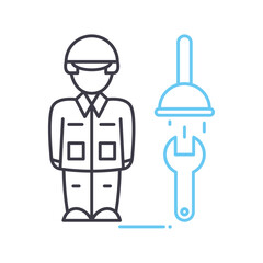 plumber business line icon, outline symbol, vector illustration, concept sign