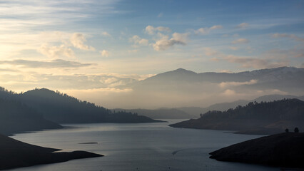 Early Sunset over Shasta Lake Reservoir in Summer, Northern California