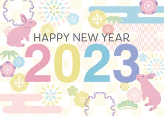 cute illustration for new year 2023 with rabbit