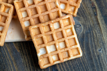 square sweet soft waffles on the table