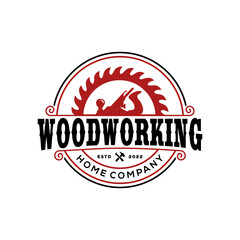 woodworking vintage logo design template idea